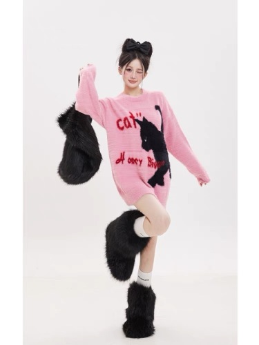 Billions of Youth BUFU National Fashion Brand Lazy Cat Sweater for Men and Women in Autumn and Winter Sweet Cool Y2K Spicy Girl Style Knitwear