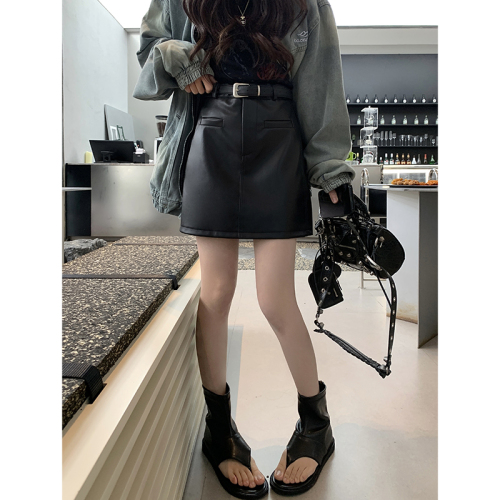 Real shot!  !  2024 New Leather Skirt Women's PU Hip Cover High Waist Short Skirt