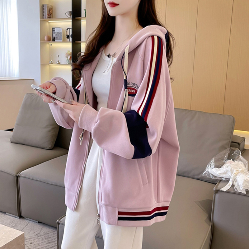 首發華棉仿牛奶絲320克秋季薄款衛衣寬鬆連帽外套女