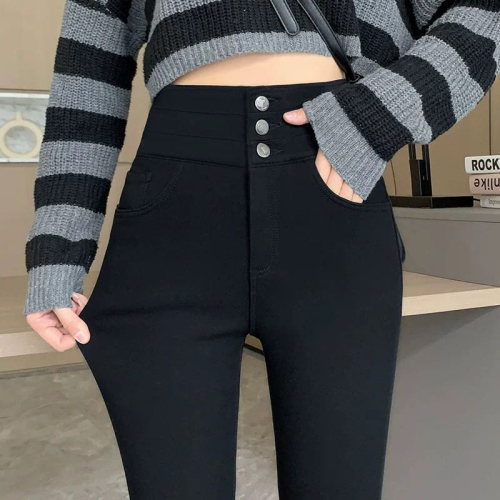 Thick velvet leggings for women, autumn and winter outer wear, tight-fitting, high-waisted, slim, warm cotton pants, winter trousers, small-foot pants
