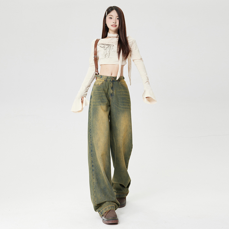 實拍2024早春高街小直筒 可調節牛仔褲子女
