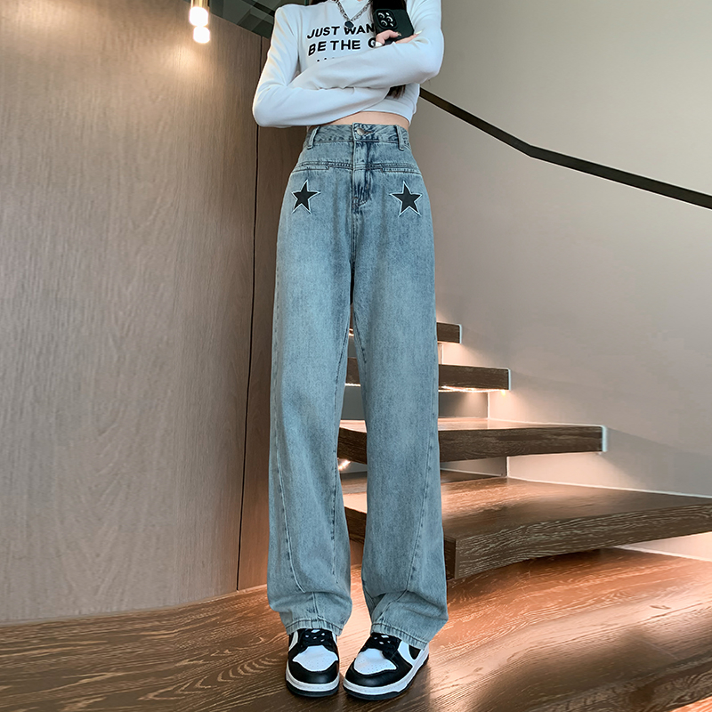 實拍2024早春小直筒褲梨型身材女寬鬆顯瘦闊腿牛仔褲ins潮