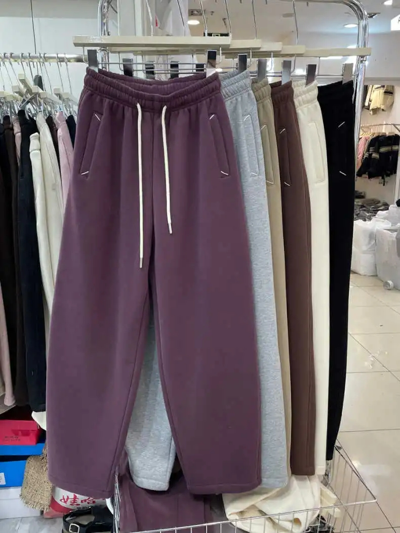 New winter shearling sickle pants for women, thickened velvet wide-leg pants, casual sports pants, narrow floor mopping pants