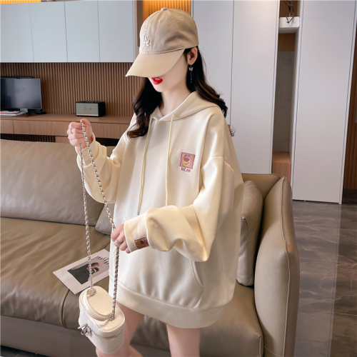 Actual shot of pique air layer double hood spring and autumn thin long-sleeved sweatshirt for women Korean style loose splicing top internet celebrity