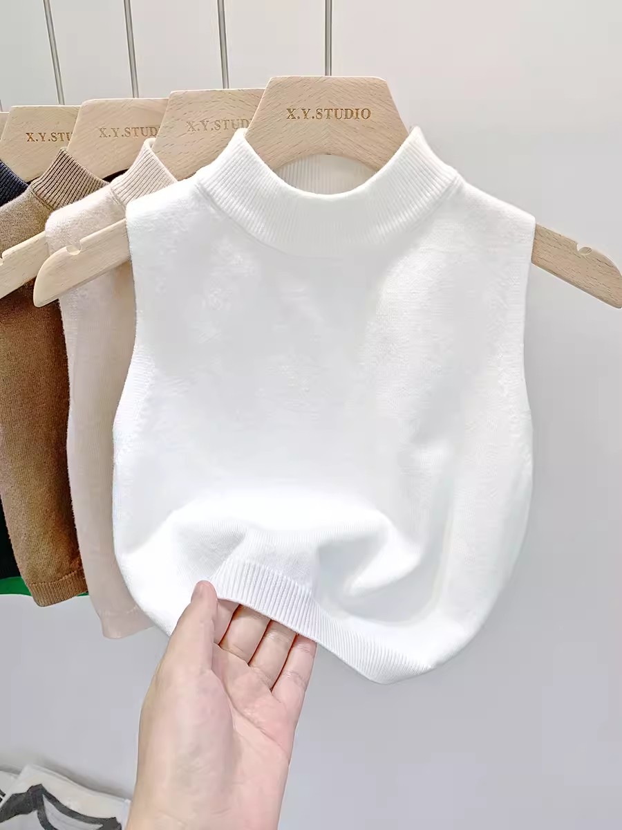 Early autumn temperament, knitted sweater bottoming shirt for women, half turtleneck camisole, sleeveless short top worn outside
