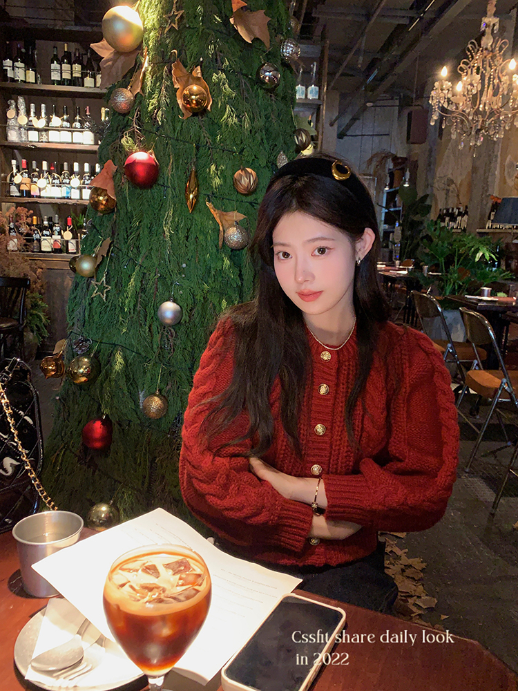 本命年紅色麻花毛衣女秋冬寬鬆慵懶風小個子洋氣短款針織開衫外套