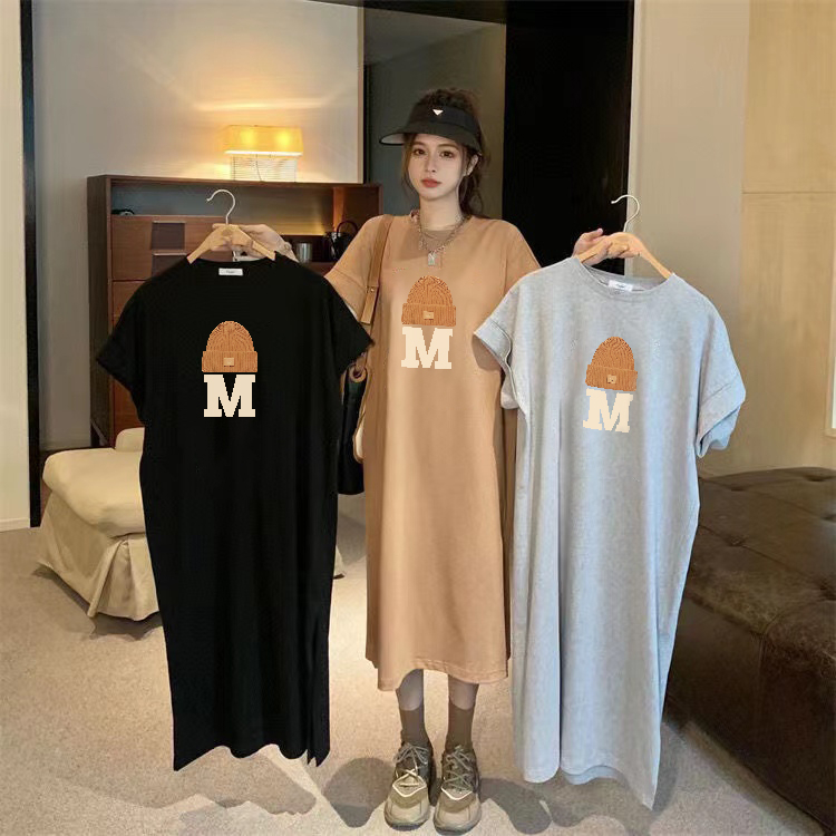 仿棉牛奶絲#韓版連衣裙夏季新款大碼寬鬆長款過膝胖mm孕婦睡裙女