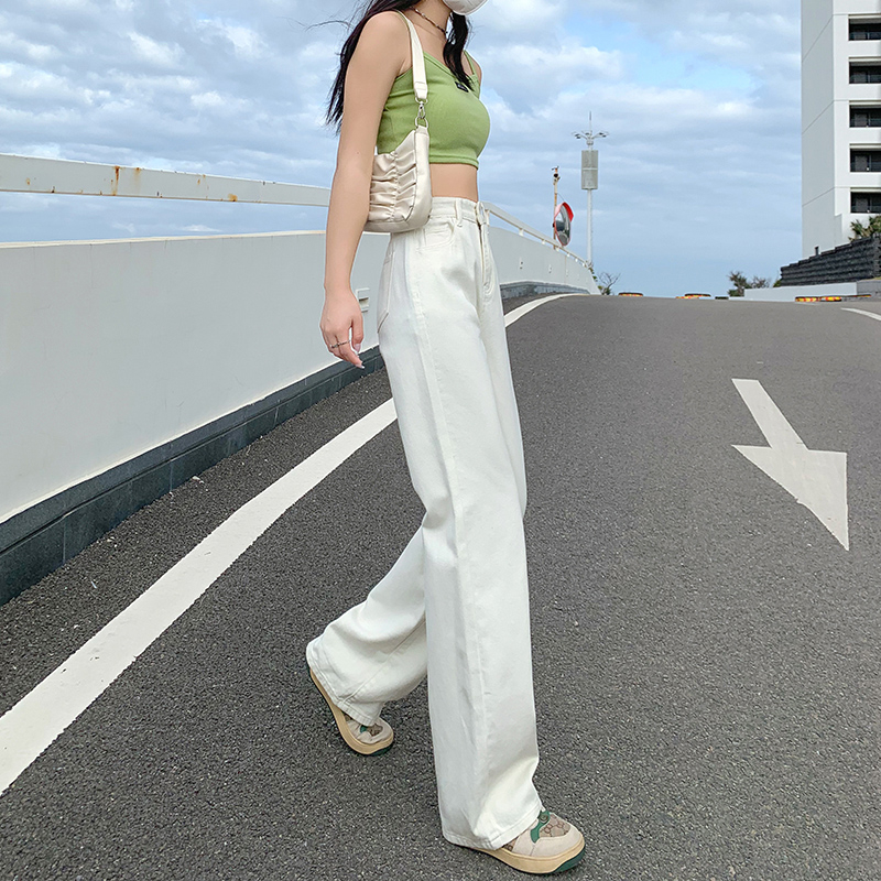 實拍2024早春潮流顯瘦闊腿褲高腰顯瘦簡約拖地褲