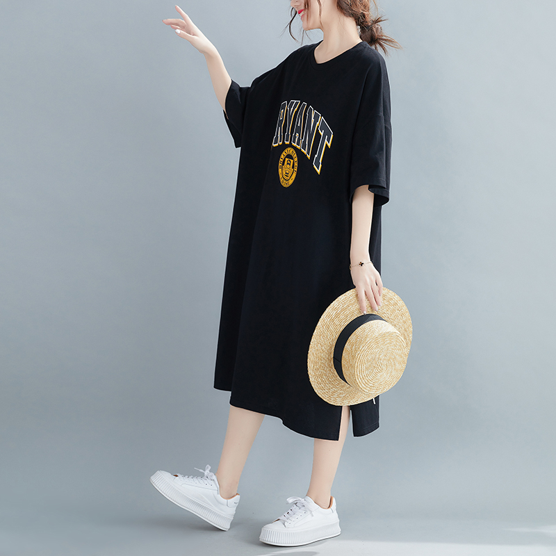 仿棉牛奶絲#韓版連衣裙夏季新款大碼寬鬆長款過膝胖mm孕婦睡裙女