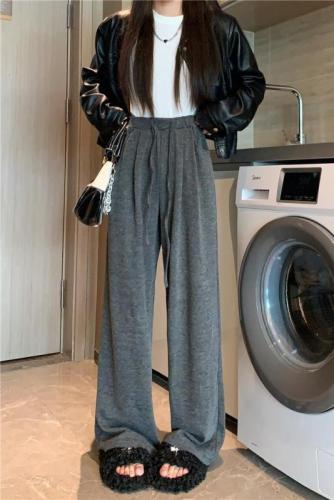 Real shot~Spring style soft and waxy casual pants, elastic high waist, loose and versatile, slimming drawstring walking pants