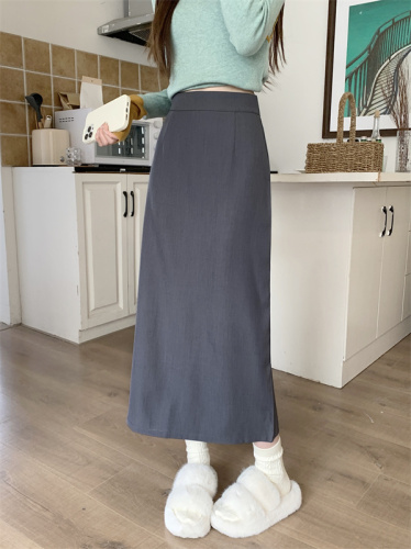 Real shot of retro slit black skirt, new high-waisted design, A-line skirt, spring mid-length skirt, trendy