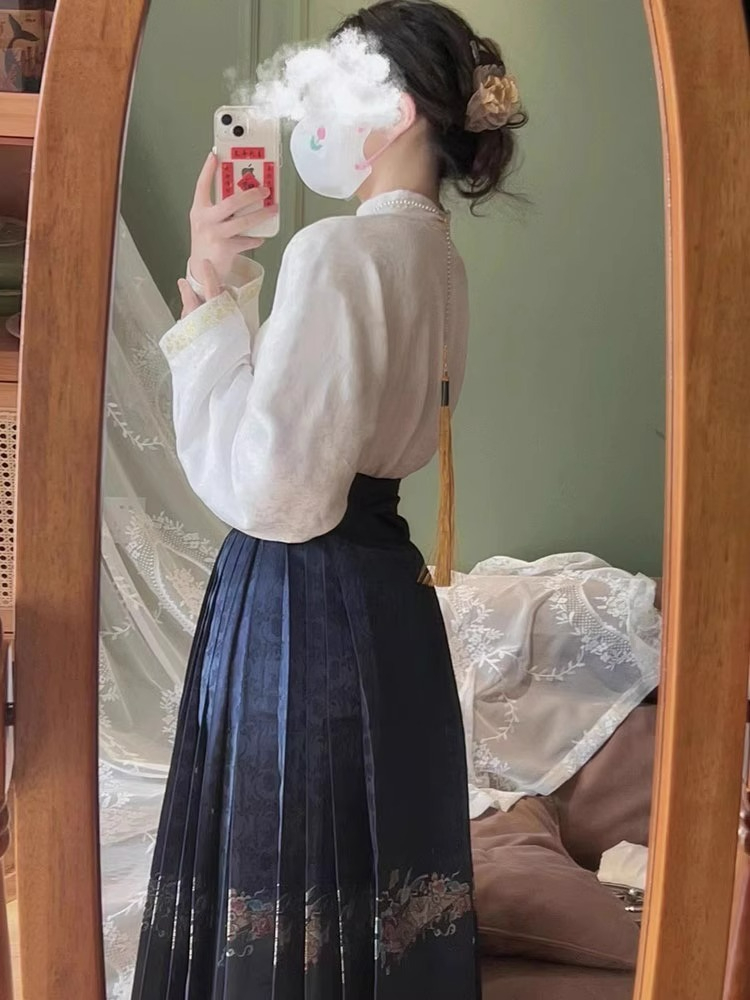 New Chinese-style Chinese style Ming-style Hanfu for women adult spring and autumn thin tops and horse-faced skirt suits for small people 2024 new style