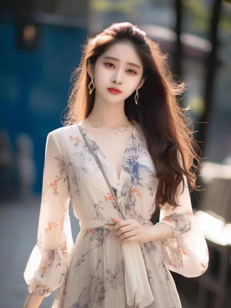 Temperament 2024 new French autumn and winter long spring style foreign style high-end and advanced sense small waist dress