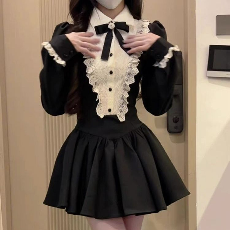 Plus size fat MM French rich daughter retro long-sleeved dress female spring and autumn pure desire waist princess puff skirt