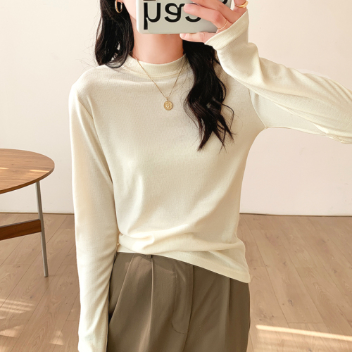 Welfare impulse style slimming bottoming shirt for women with half turtleneck, spring, autumn and winter long-sleeved T-shirt, small stand-up collar top