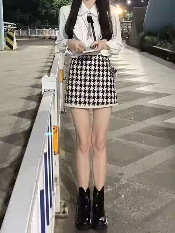 春季小個子搭配顯高學院風辣妹jk制服西裝千鳥格短裙兩件套裝女