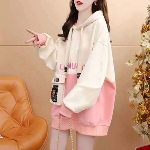 First release 280g twill spring and autumn thin sweatshirt loose mid-length hooded jacket for women