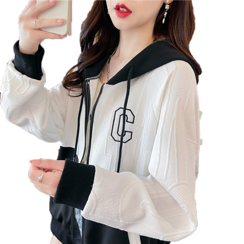 First real shot of jacquard Chinese cotton composite milk silk 100 polyester large size mid-length loose zipper sweatshirt for women