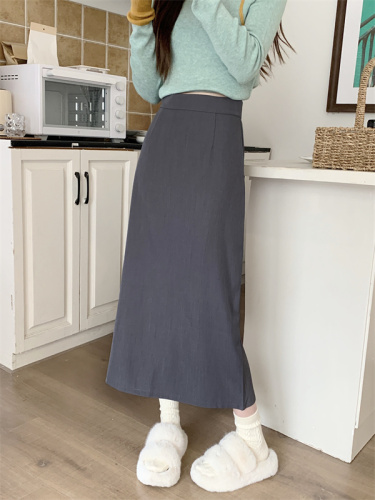 Real shot of retro slit black skirt, new high-waisted design, A-line skirt, spring mid-length skirt, trendy