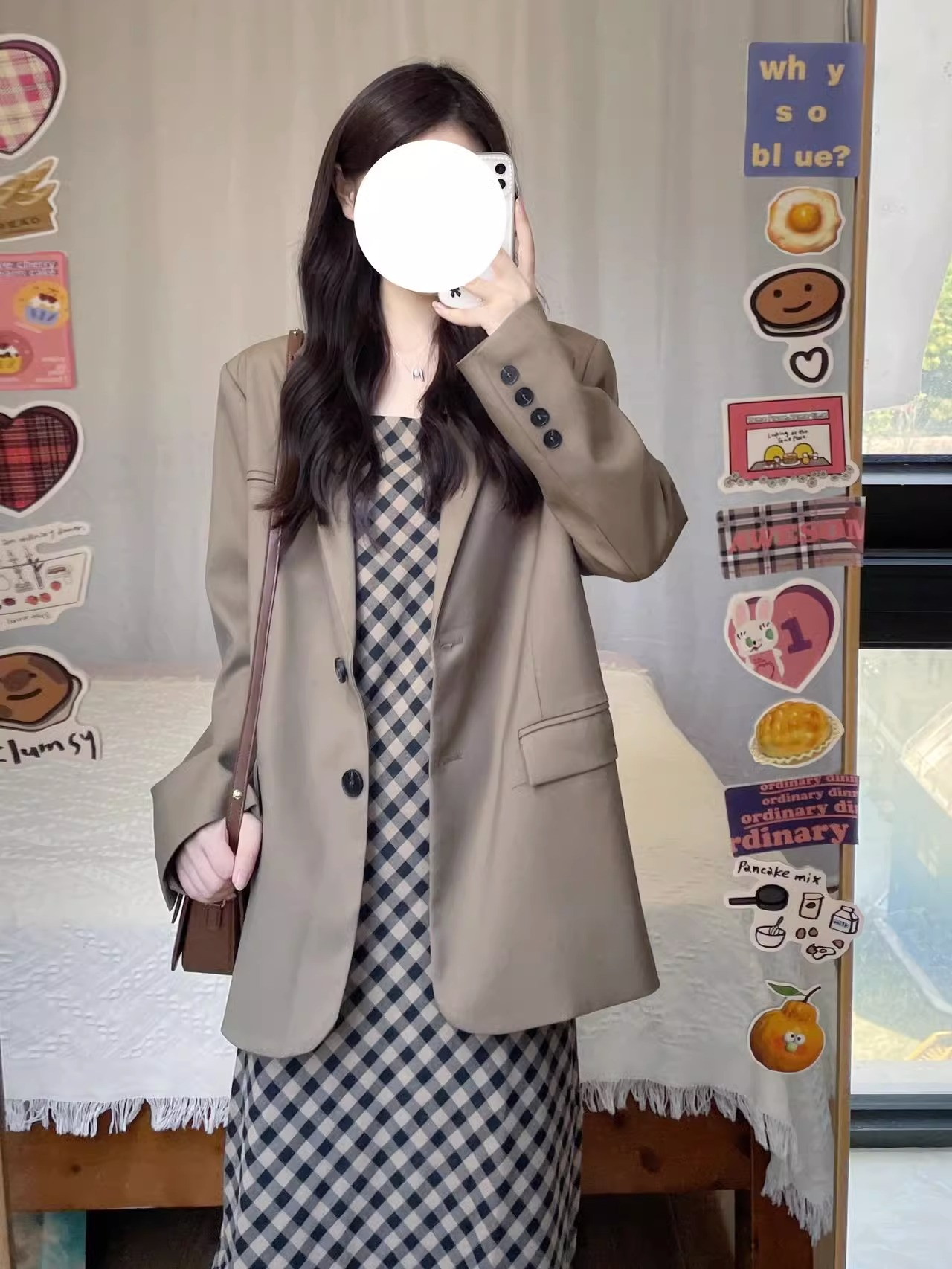 Tea break French high-end plaid suspender dress for women early autumn 2024 new suit and full skirt suit