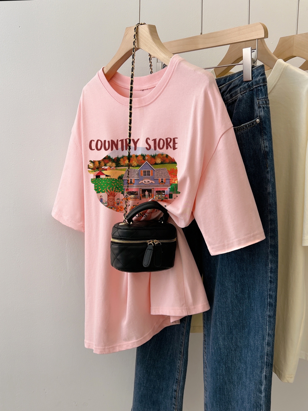 Actual shot-100% cotton combed cotton printed summer short-sleeved T-shirt women's loose Korean style