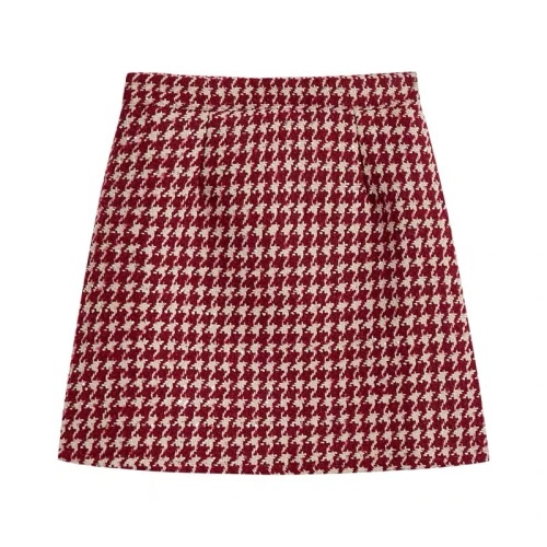 Autumn and winter new high-waist slimming houndstooth woolen skirt versatile hip-covering A-line short skirt for women