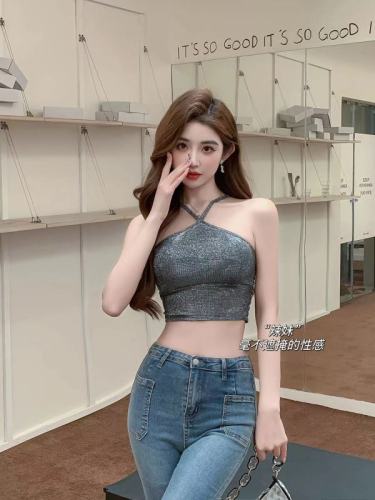 Pure Desire Hot Girl Short Knitted Halter Camisole Feminine Slim Fit Bottoming Top