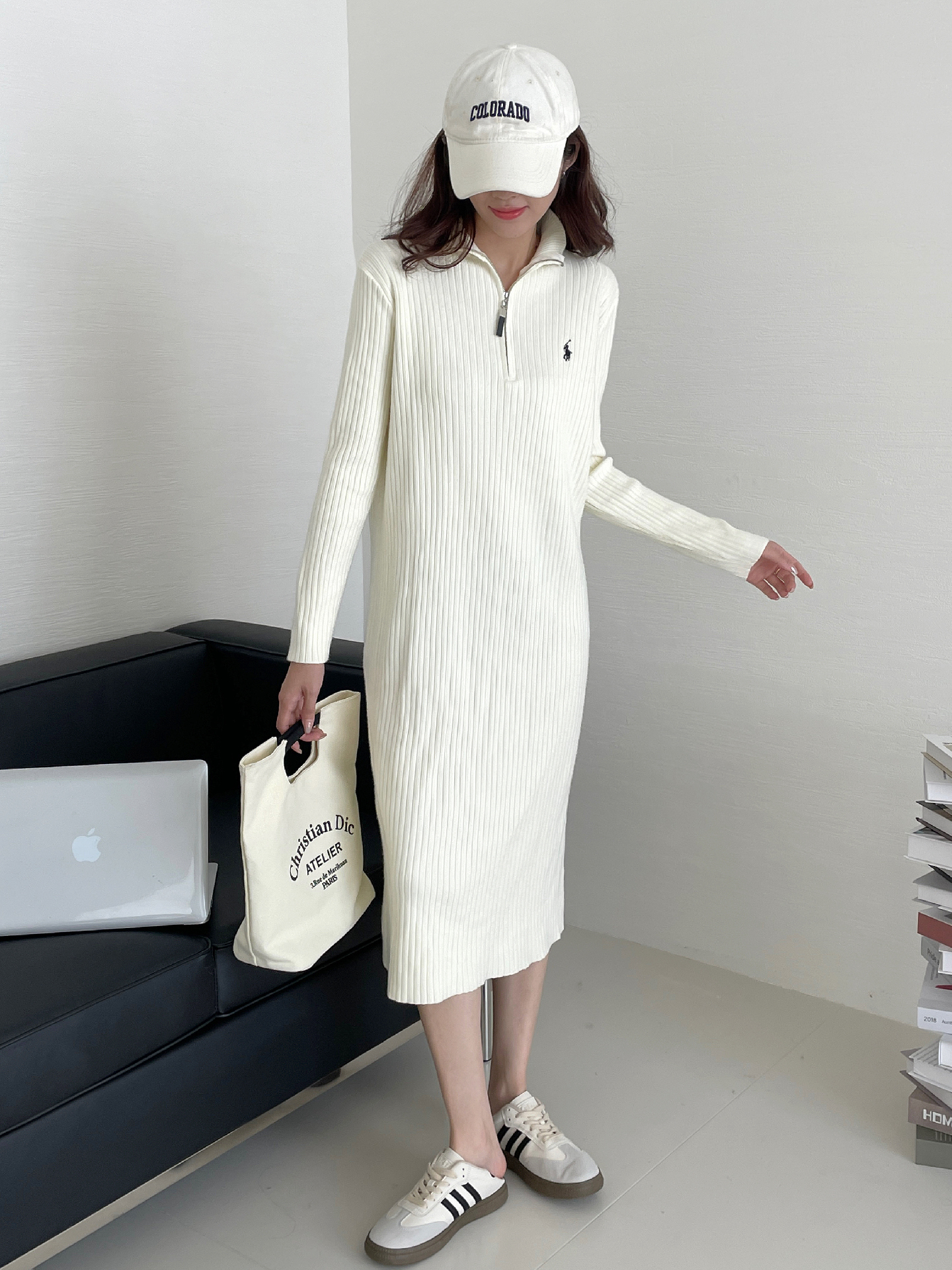 Women's autumn and winter 2024 new style high-end bottoming long skirt with coat, half turtleneck zipper knitted dress