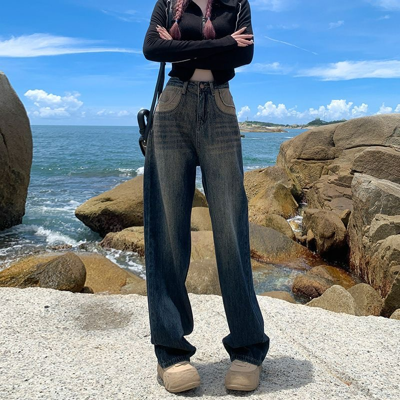 Wide-leg jeans for women in autumn and winter 2024 new design high-waisted loose slim straight floor-length mopping pants