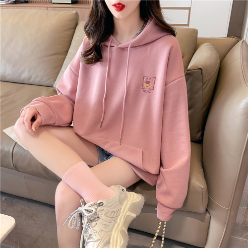 Actual shot of pique air layer double hood spring and autumn thin long-sleeved sweatshirt for women Korean style loose splicing top internet celebrity