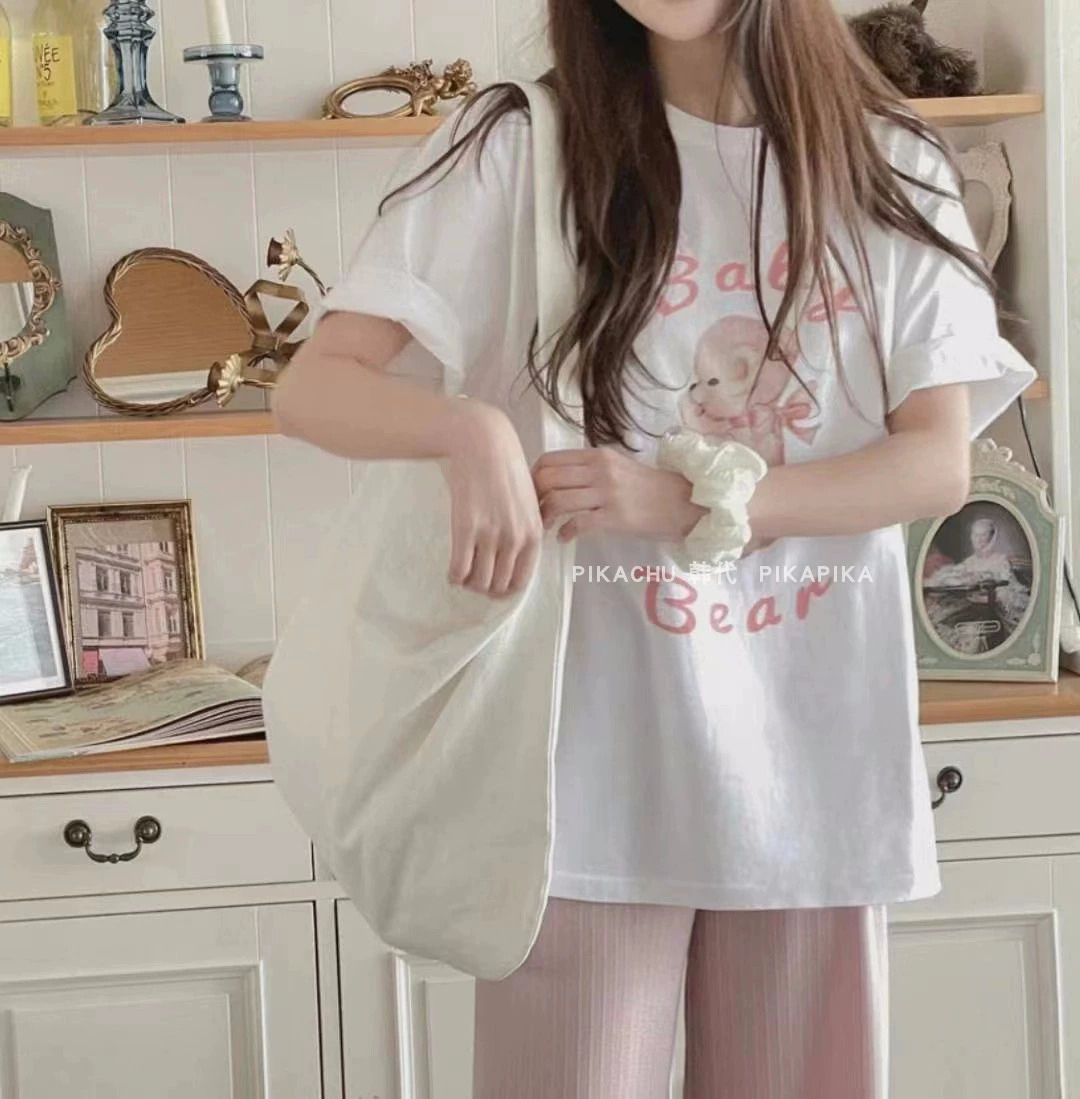 2024夏季新款韓版220克精梳純棉後包領有縫邊S-XXXL夏裝短袖T恤女