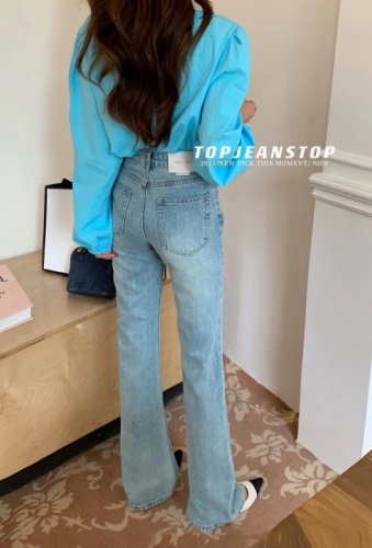 Early spring haute couture series TOP European-made pocket raw edge design straight-leg flared jeans