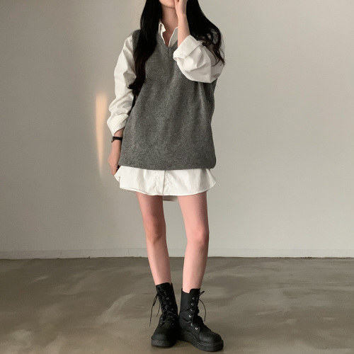 Korean chic spring versatile V-neck mid-length sweater vest layered knitted vest for women