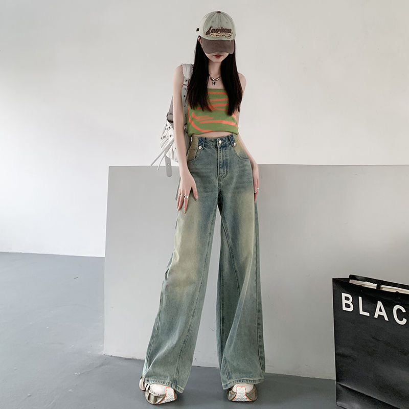 Retro wide-leg pants for women in autumn and winter new high-waisted straight-leg slimming loose floor-length pants