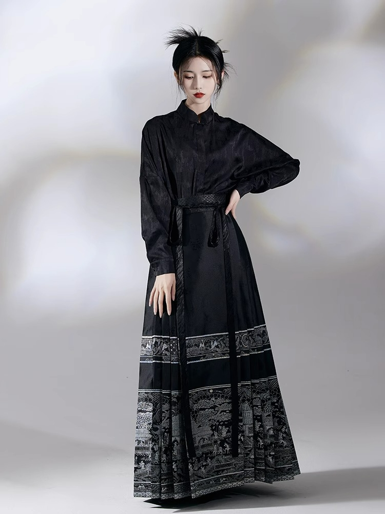 New Chinese style light national style horse face skirt suit for women spring and autumn high-end temperament long-sleeved top and half skirt two-piece set