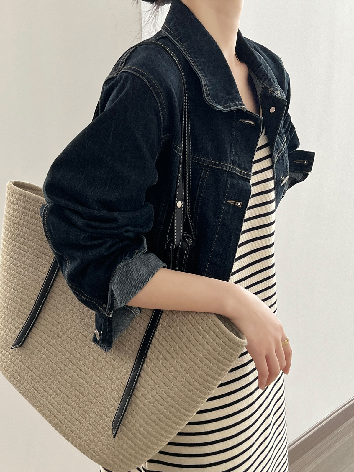Real shot ~ Retro denim jacket for women 2024 spring new Korean style lapel single-breasted short jacket