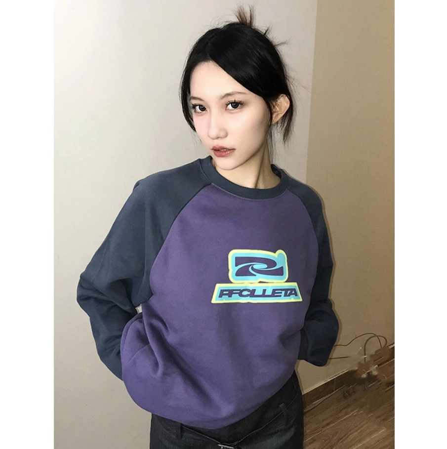 後包領不起球配棉螺口 仿棉華棉複合310剋薄款衛衣女圓領印花