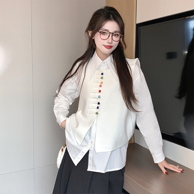 實拍大碼女裝2024早春新款新中式紅色馬甲襯衫兩件套百搭休閒套裝