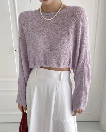2024 spring new style waistless short versatile long-sleeved sweater top