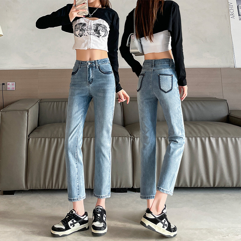 實拍2024早春時尚潮流直筒美式復古牛仔褲女