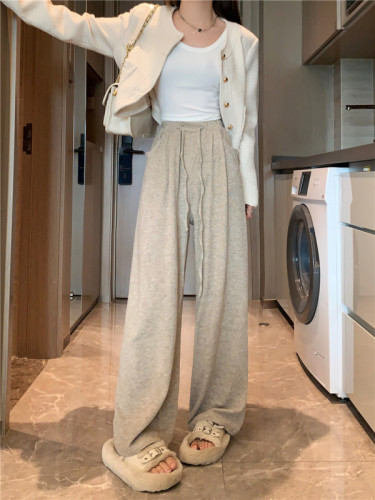 Real shot~Spring style soft and waxy casual pants, elastic high waist, loose and versatile, slimming drawstring walking pants