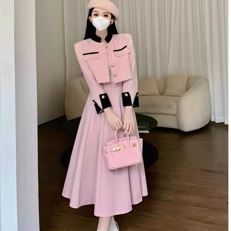 2024秋冬新款法式小香風名媛氣質兩件套短外套半身長裙時尚套裝女