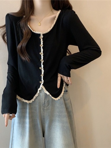 Xiaoxiangfeng Top 2024 Spring Bottoming Shirt Slimming Long Sleeve Covering Belly and Hiding Meat European U-neck Knitted T-Shirt Top