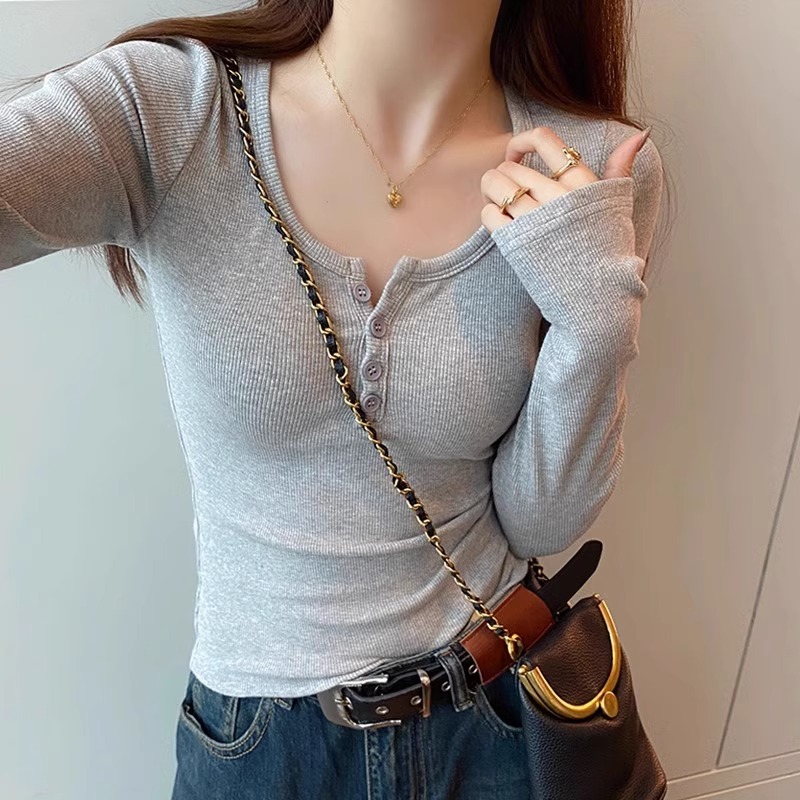 Slim hot girl half-open collar German velvet long-sleeved sexy bottoming shirt T-shirt for women in autumn and winter slim waist short top inner wear