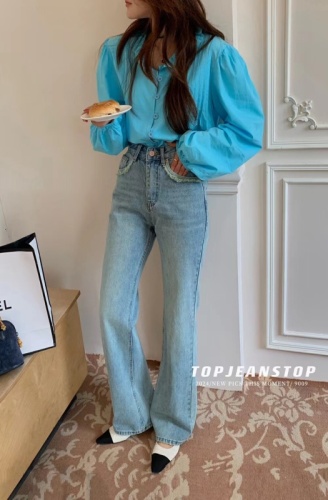 Early spring haute couture series TOP European-made pocket raw edge design straight-leg flared jeans