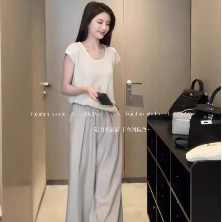 夏季新款設計感小眾寬鬆休閒坎肩鏤空針織短袖上衣慵懶風小衫