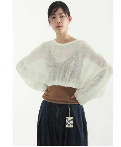 2024 spring new style waistless short versatile long-sleeved sweater top