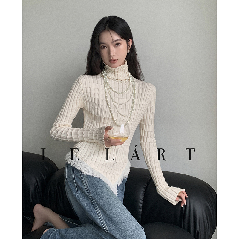 Autumn and winter gentle French turtleneck slim fit inner knitted bottoming shirt for women high-end niche irregular sweater
