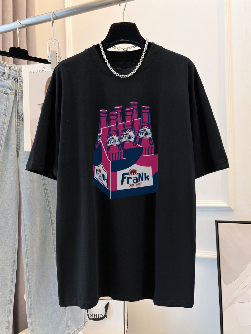 Real shot 100% cotton combed cotton printed summer short-sleeved T-shirt women's loose Korean version