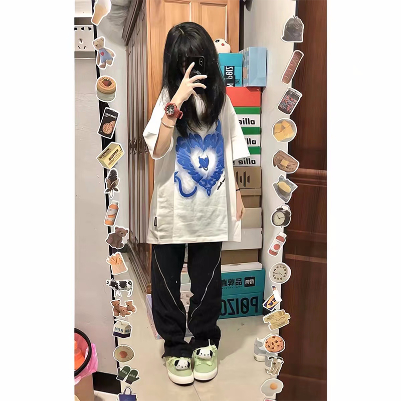 跨境推薦-200克/精梳純棉後包領有縫邊S-XXXL夏裝短袖T恤女